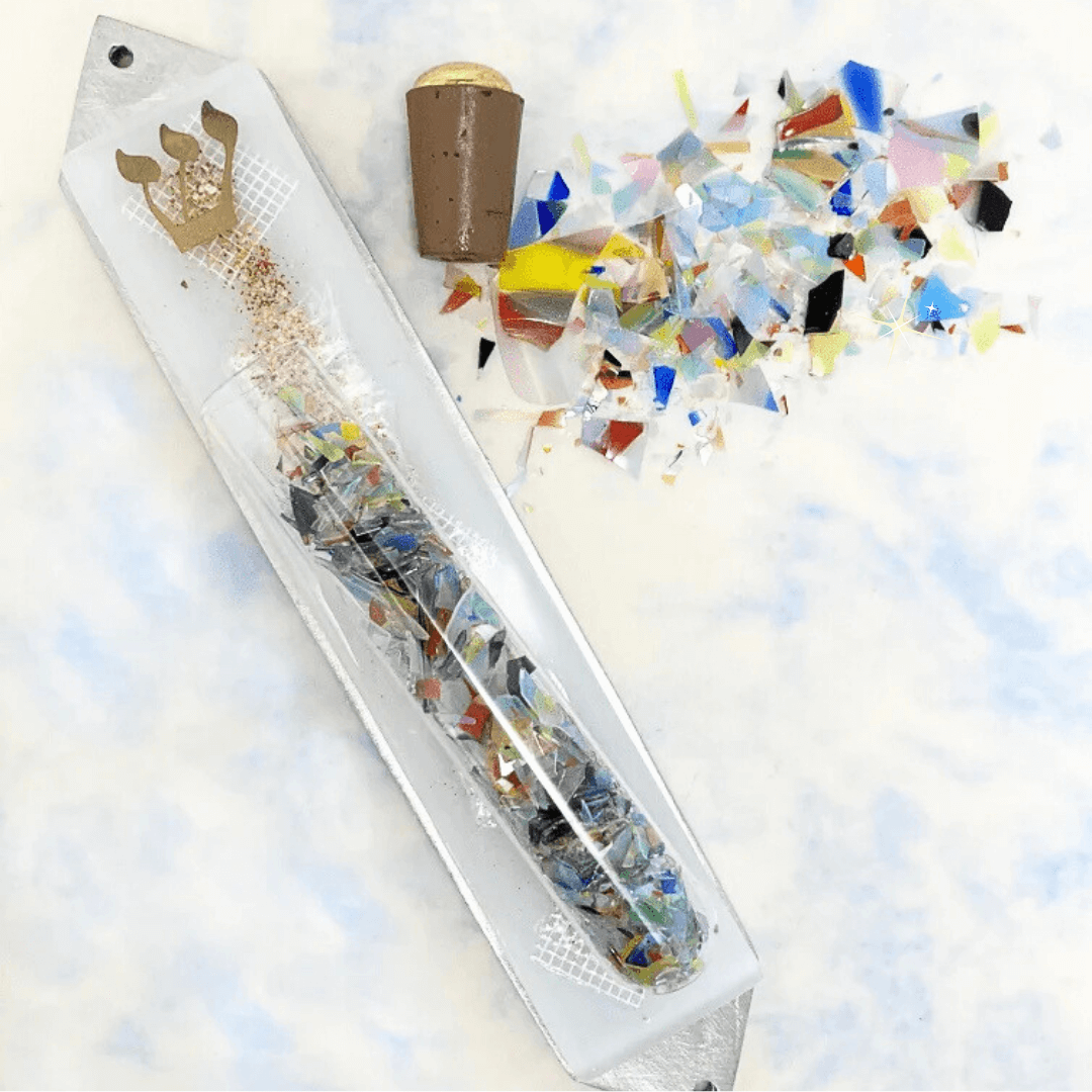 Beames Designs Mezuzahs White Collage Wedding Shards Mezuzah by Beames