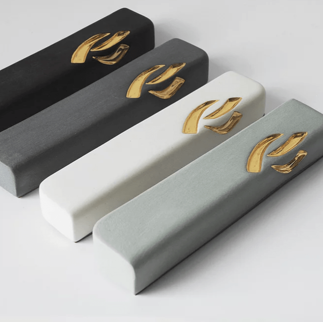 Yahalomis Mezuzahs Small Ceramic Mezuzah Case with Gold by Yahalomis - (Choice of Color)